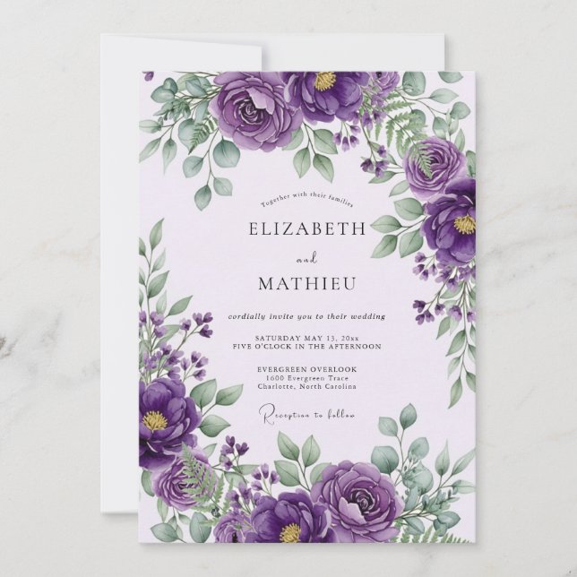 Invitación Boda Real Púrpura de Primavera (Anverso)