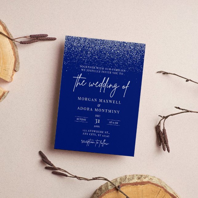 Invitación Boda Real Purpurina Azul y Plata (Subido por el creador)