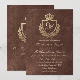 Invitación Boda Real Textura de Terciopelo Falso Dorado Marró