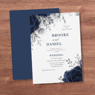 Invitación Boda realista con rosa de navío y brillo de plata