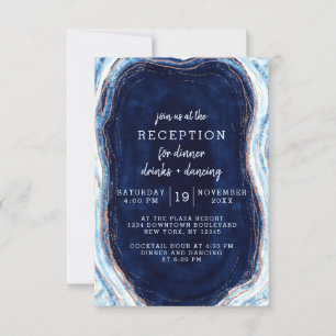 Invitación Boda Recepción Geoda Rosa Oro Azul Zafiro