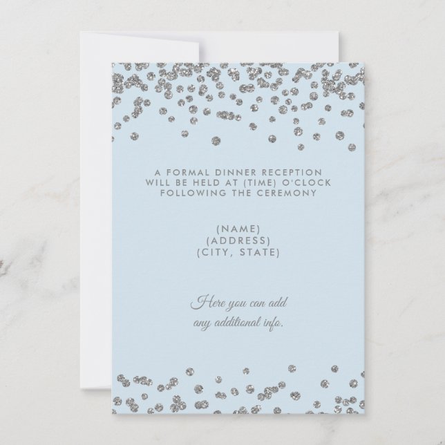 Invitación Boda Recepción Purpurina Plata Confetti Azul Hielo (Anverso)