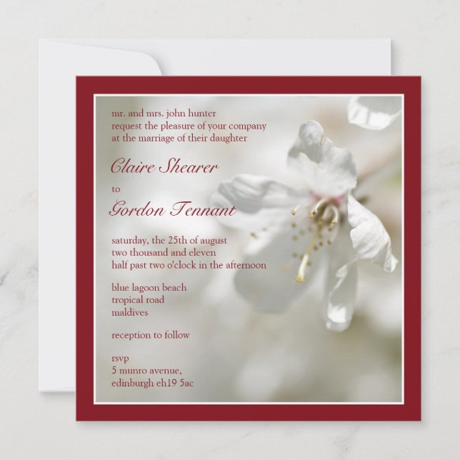 Invitación Boda Red Cherry Blossom (Anverso)
