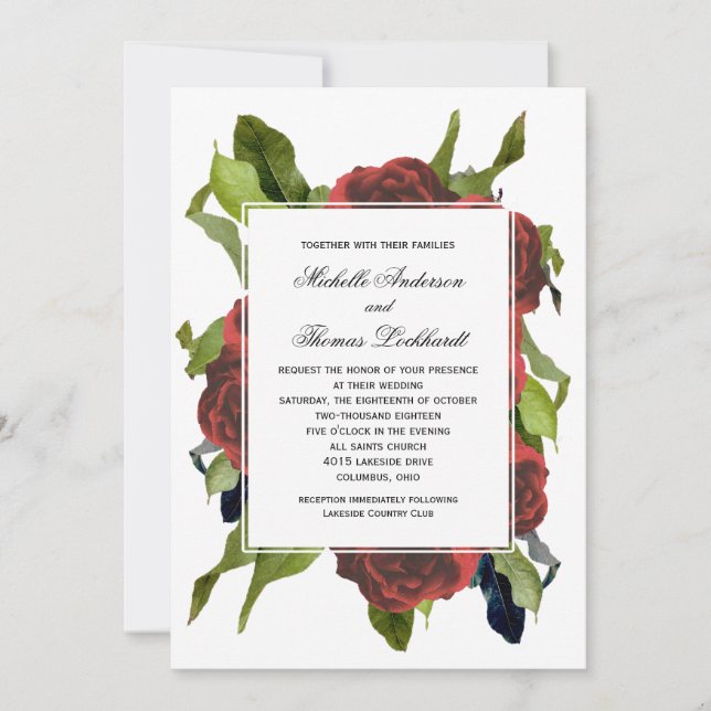 Invitación Boda Red Rose Bouquet Floral (Anverso)