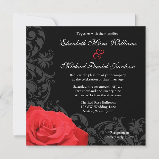Invitación Boda Red Rose Flourish (Anverso)