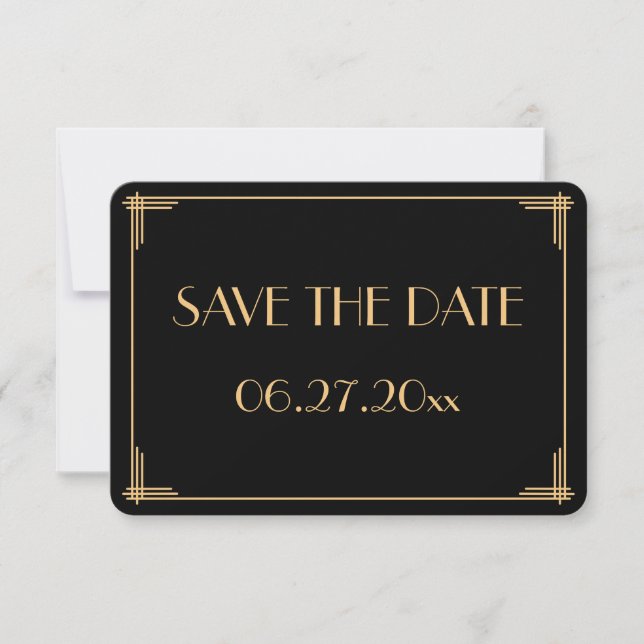Invitación Boda Redonda Gran Gatsby Art Deco Guardar las Fech (Anverso)