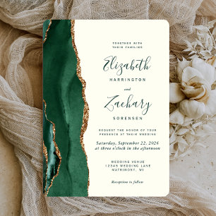 Invitación Boda Redondeada de Marfil Ágata Dorada Verde Esmer