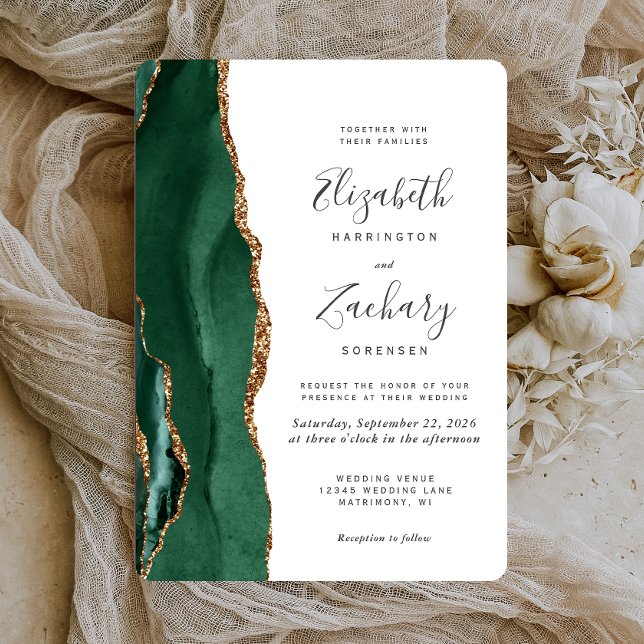 Invitación Boda redondeado de la moda Emerald Green Gold Agat (Subido por el creador)