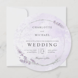Invitación Boda redondo de flores de lavanda de color de agua