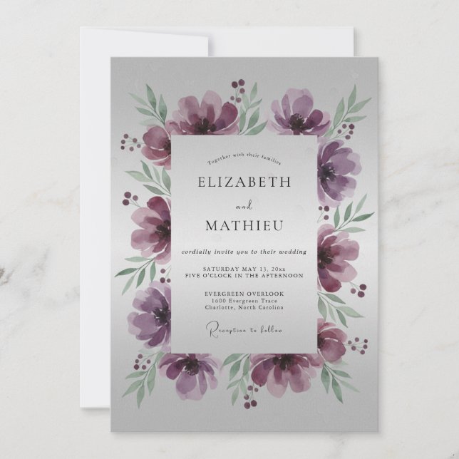 Invitación Boda Refinada de la Naturaleza de Ciruela (Anverso)