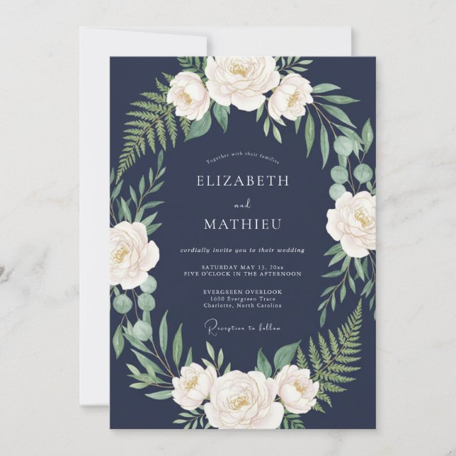 Invitación Boda Refined de Azul Marino de Medianoche (Anverso)