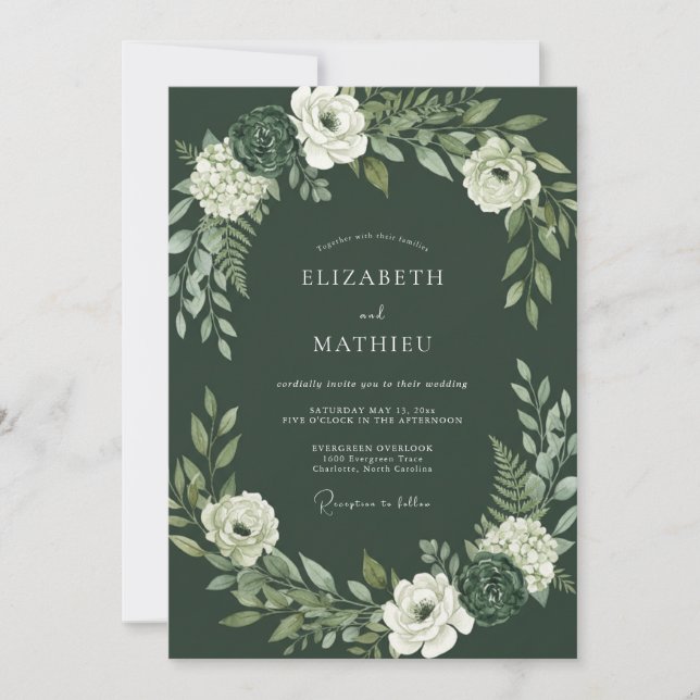 Invitación Boda Refineda Bosque Verde Musgo (Anverso)