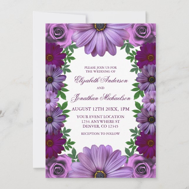 Invitación Boda Regal Purple Floral (Anverso)