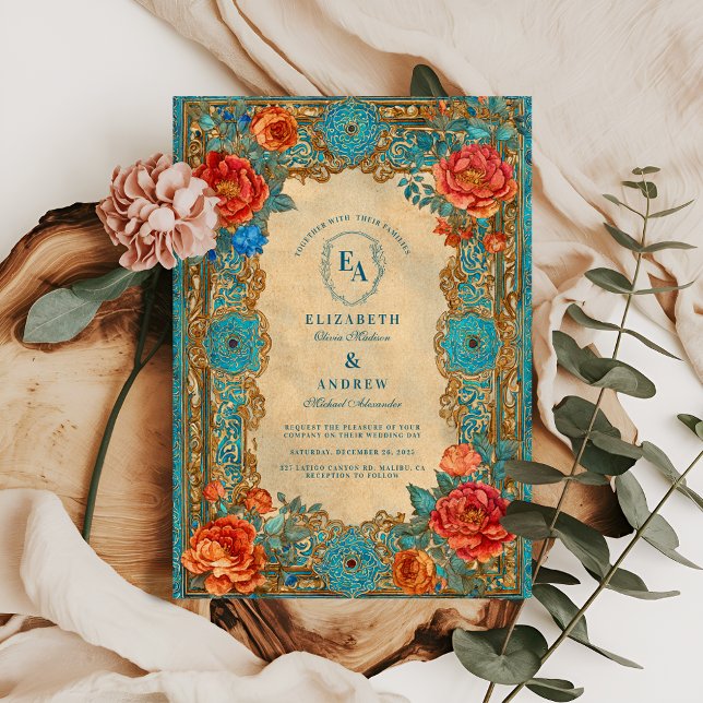 Invitación Boda Regal Turquesa y Bloom Rosa (Subido por el creador)