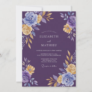 Invitación Boda Regia Refinada de Púrpura Profunda