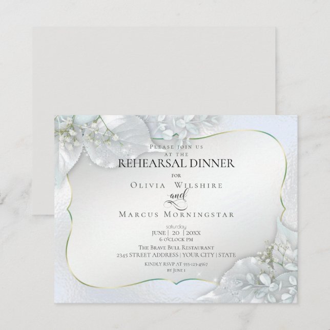Invitación BODA REHEARSAL | Icy Blue Shimmer (Anverso / Reverso)