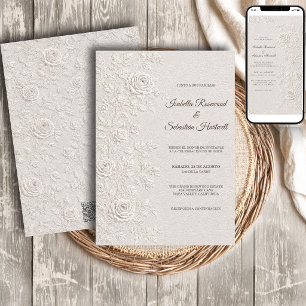 Invitación Boda Relieve Marfil Rosas Código QR
