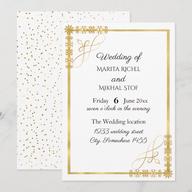 Invitación Boda Relieve metalizado dorado elegante (Anverso / Reverso)