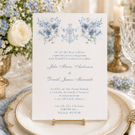 Invitación Boda Religiosa Floral Azul Católica María