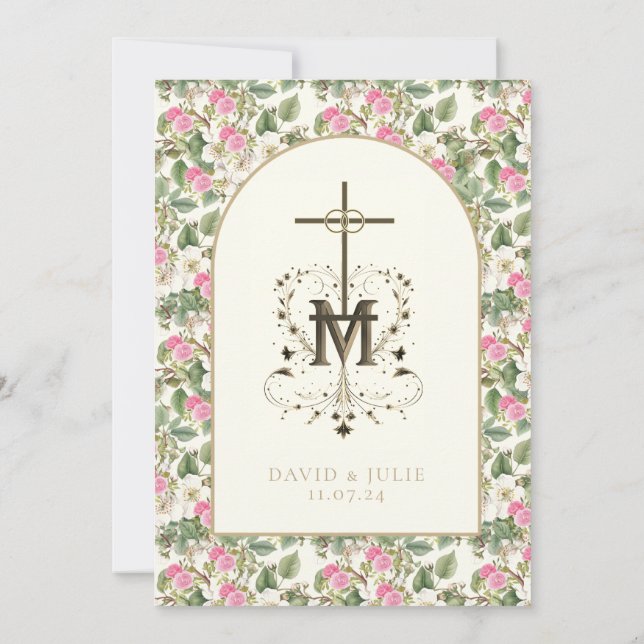 Invitación Boda religioso de Flores Blancas y Rosa (Reverso)