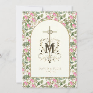 Invitación Boda religioso de Flores Blancas y Rosa