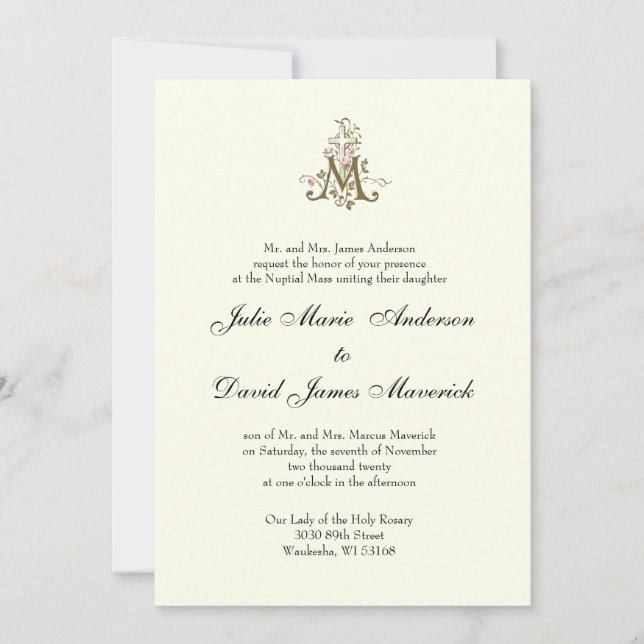 Invitación Boda religioso de la Cruz Maria Católica (Anverso)