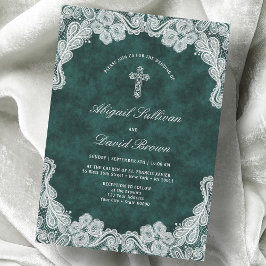 Invitación Boda religioso de terciopelo verde de esmeralda de