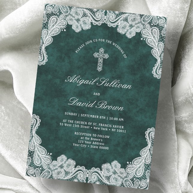 Invitación Boda religioso de terciopelo verde de esmeralda de (Subido por el creador)