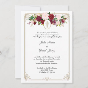Invitación Boda religioso floral elegante católico
