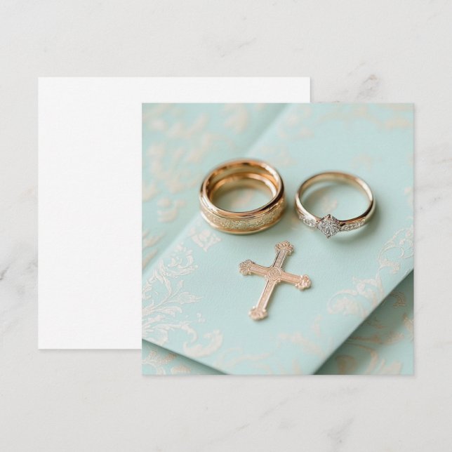 Invitación Boda religioso verde de menta (Anverso / Reverso)