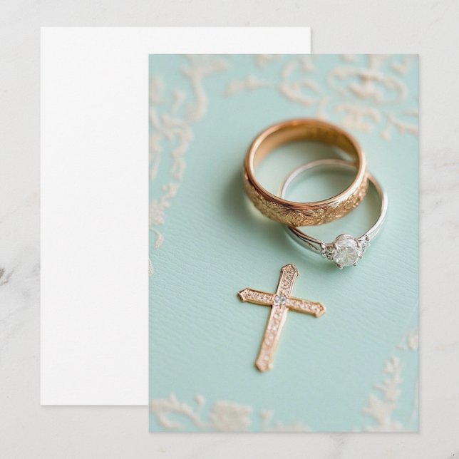 Invitación Boda religioso verde de menta (Anverso / Reverso)