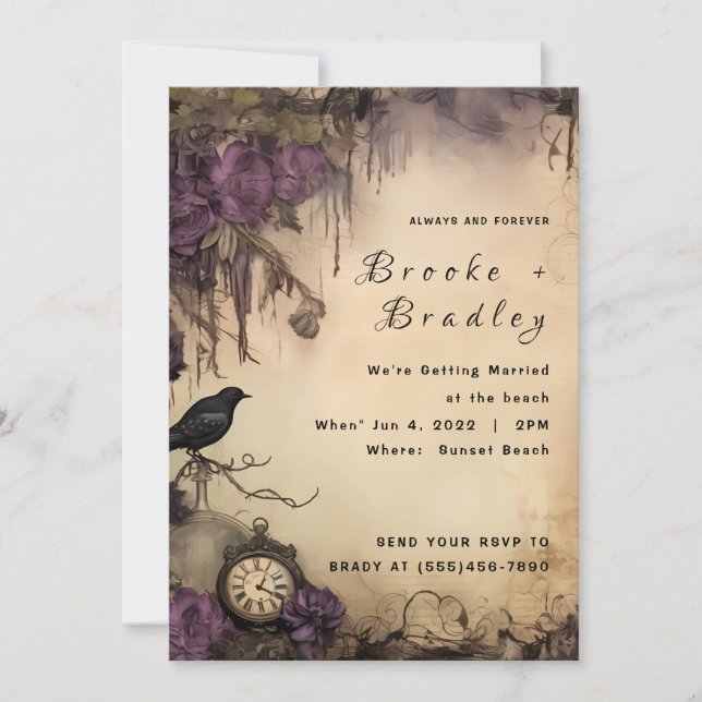 Invitación Boda Reloj de época gótico en pergamino (Anverso)