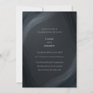 Invitación Boda Remolino Mármol Dorado Carbón Oscuro