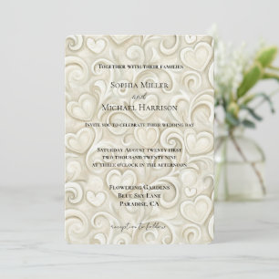 Invitación Boda Remolinos Corazones Crema Romántica