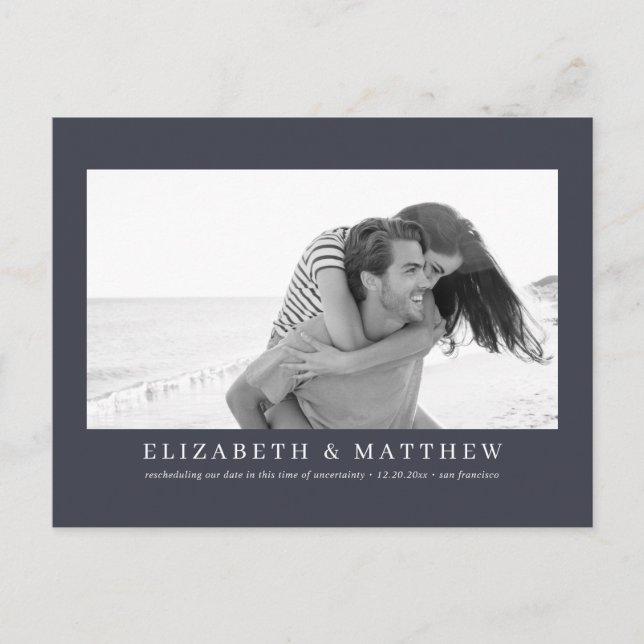 Invitación Boda reprogramada foto moderna (Anverso)