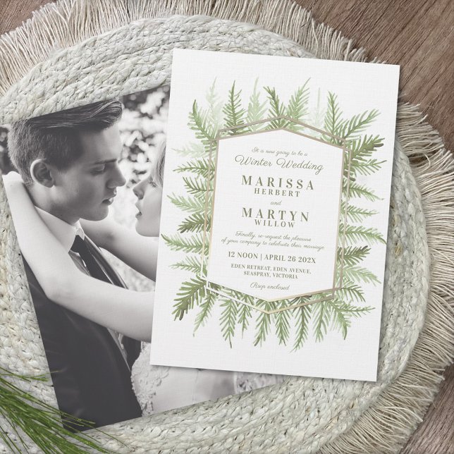 Invitación Boda reprogramado del arte verde del invierno (Subido por el creador)