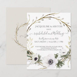 Invitación Boda reprogramado Gris y Eucalipto floral blanco