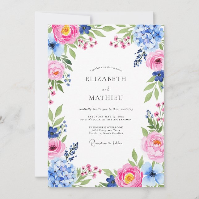 Invitación Boda Resplandeciente de Primavera con Cielo Rosa A (Anverso)
