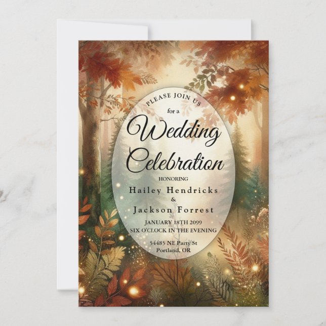 Invitación Boda Resplandor de Otoño en el Bosque Encantado (Anverso)