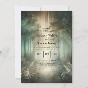 Invitación Boda Resplandor del Bosque Encantado Verde Salvia
