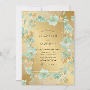 Invitación Boda Resplandor Floral Turquesa