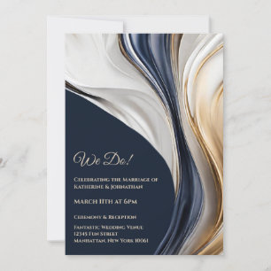 Invitación Boda-Resumen Arte Fluido-Azul y Oro-
