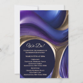Invitación Boda-Resumen de Aceite Art-Azul Púrpura y Oro-