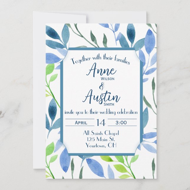 Invitación Boda Resumen de hojas de acuarela (Anverso)
