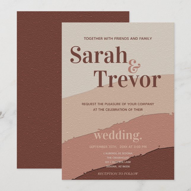 Invitación Boda Resumen de Terracota y vino de los años 70 (Anverso / Reverso)