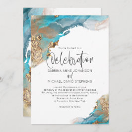 Invitación Boda Resumen moderno Aqua Gold Marble
