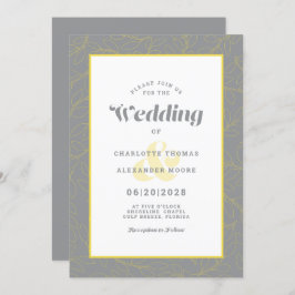 Invitación Boda Resumen moderno deja patrón amarillo gris