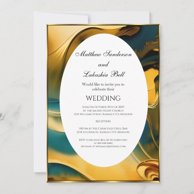 Invitación Boda Resumen oro verde azulado Elegante Moderno (Anverso)
