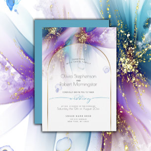 Invitación BODA   Resumen púrpura Verde azulado de Arco Moder