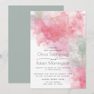 Invitación Boda Resumen Rosa de tinta de alcohol y menta